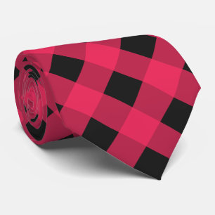 Red and Black Buffalo Plaid Check Patterned Tie