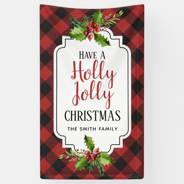 Red and Black Buffalo Plaid  Christmas Banner (Vertical)