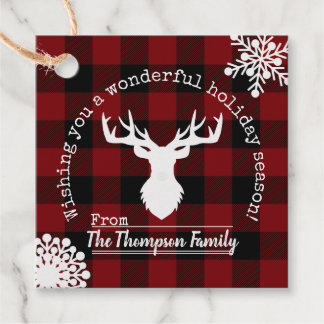 Red and Black Buffalo Plaid Christmas Holiday Favour Tags