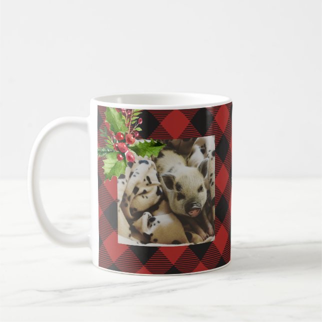 Red and Black Buffalo Plaid  Christmas Photo Coffee Mug (Left)
