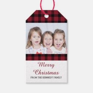 Red And Black Buffalo Plaid Christmas Photo Gift Tags