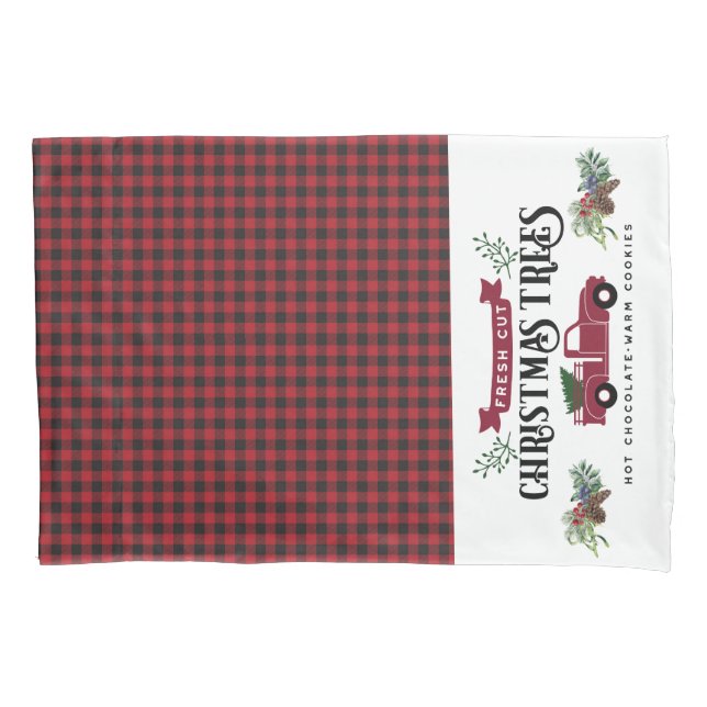 Red And Black Buffalo Plaid - Christmas Trees Pillowcase (Front)