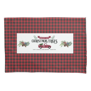 Red And Black Buffalo Plaid - Christmas Trees  Pillowcase