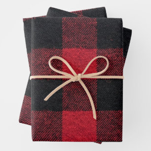 Red and Black Buffalo Plaid Christmas Wrapping Paper Sheet