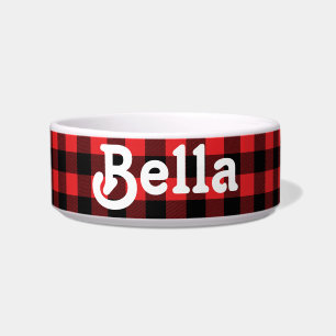 Red and Black Buffalo Plaid Custom Dog Food Bowl