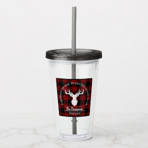 Red and Black Buffalo Plaid Deer Family Name Acrylic Tumbler
