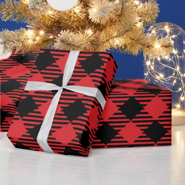 Red and black buffalo plaid design wrapping paper (Holidays)