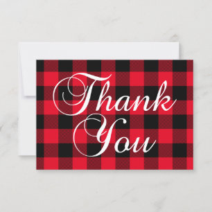 Red and Black Buffalo Plaid Elegant Calligraphy Thank You Card