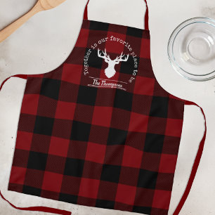 Red and Black Buffalo Plaid Family Name Apron
