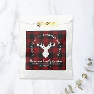 Red and Black Buffalo Plaid Family Name Favour Bags