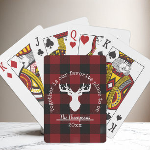Red and Black Buffalo Plaid Family Name Playing Cards