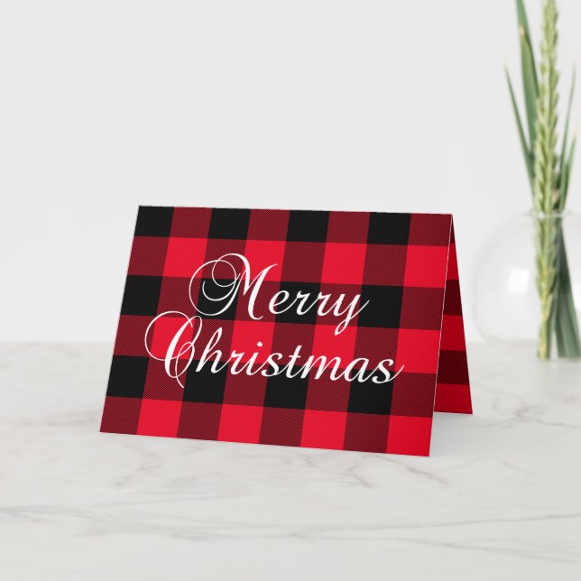 Red and Black Buffalo Plaid Family Photo Holiday Card (Front)