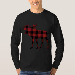 Red And Black Buffalo Plaid Flannel Christmas Moos T-Shirt