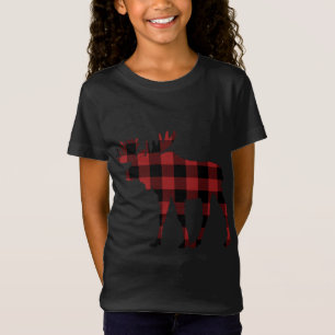Red And Black Buffalo Plaid Flannel Christmas Moos T-Shirt