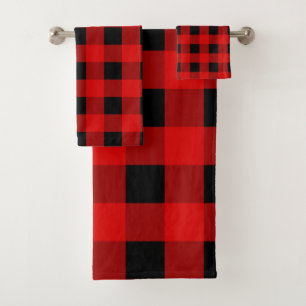 Red and Black Buffalo Plaid Holiday gingham Bath Towel Set