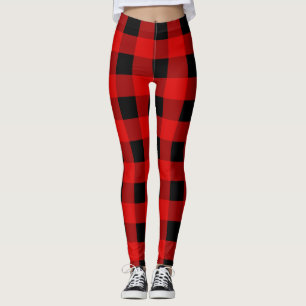 Red and Black Buffalo Plaid Holiday gingham Leggings
