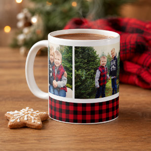 Red and Black Buffalo Plaid Holiday Photo Collage Coffee Mug