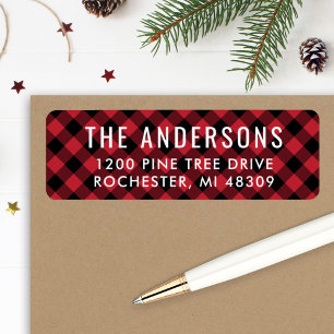 Red and Black Buffalo Plaid Holiday Return Address