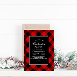Red And Black Buffalo Plaid  Invitation