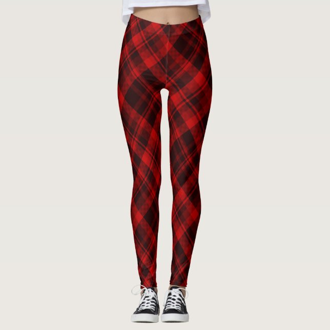 Red and Black Buffalo Plaid  Leggings (Front)