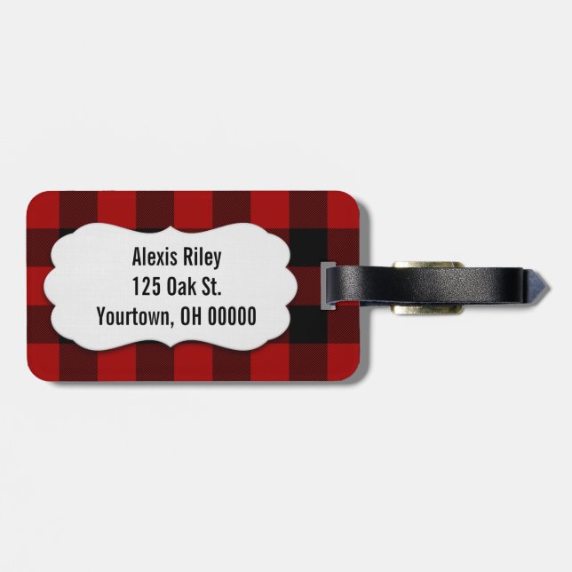 red and black buffalo plaid luggage tag (Back Horizontal)