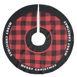Red and Black Buffalo Plaid, Merry Christmas Brushed Polyester Tree Skirt