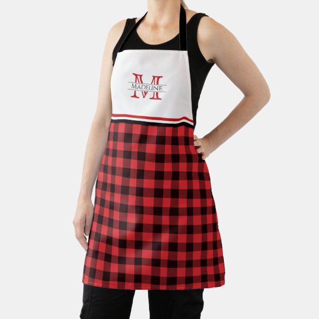 Red and Black Buffalo Plaid | Monogram Apron (Insitu)
