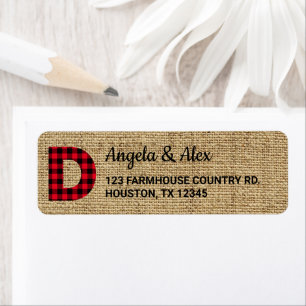 Red and Black Buffalo Plaid Monogram Rustic Burlap