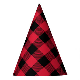 Red and Black Buffalo Plaid Party Hat