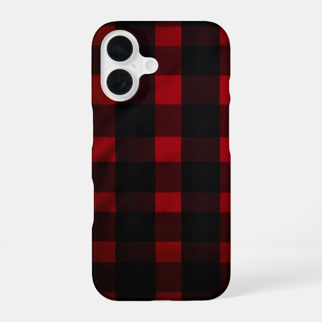 Red and Black Buffalo Plaid Pattern iPhone 16 Case (Back)