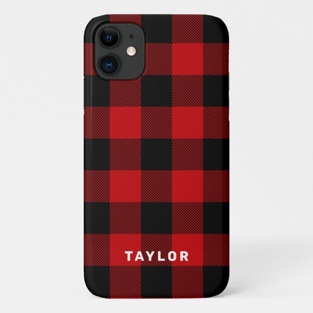 Red and Black Buffalo Plaid Personalised Case-Mate iPhone Case (Back)