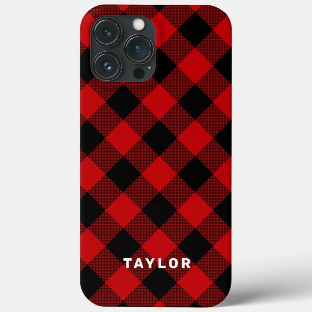 Red and Black Buffalo Plaid Personalised Case-Mate iPhone Case (Back)