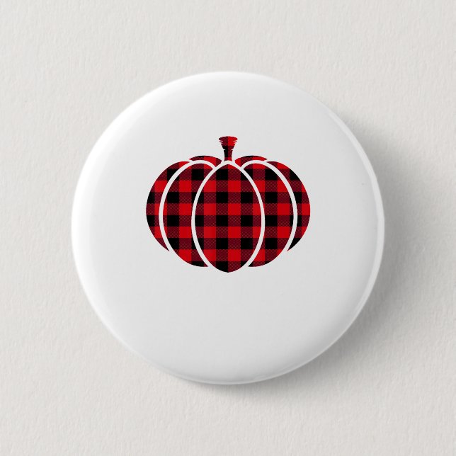 Red and Black Buffalo Plaid Pumpkin Thanksgiving C 6 Cm Round Badge (Front)