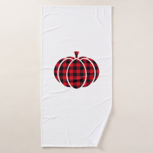 Red and Black Buffalo Plaid Pumpkin Thanksgiving C Bath Towel