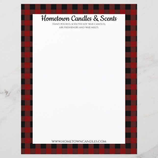 Red and Black Buffalo Plaid Rustic Business Paper (Front)