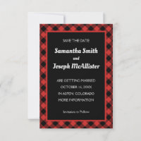 Red and Black Buffalo Plaid Save the Date