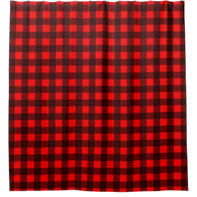 Red and Black Buffalo Plaid Shower Curtain (Front)