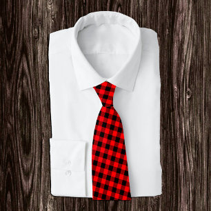 Red and Black Buffalo Plaid Tie, Rustic fashion Tie