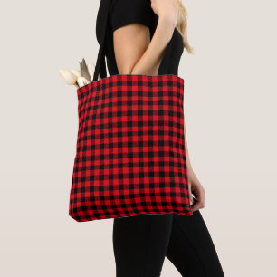 Red and black buffalo plaid tote bag