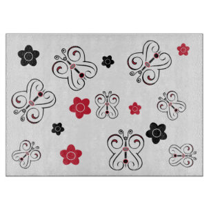 Red and Black Butterflies and Posies Cutting Board