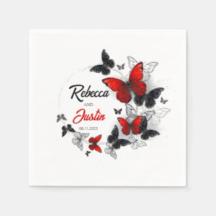 Red and Black butterflies Modern Boho Napkins