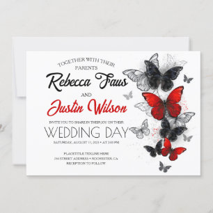 Red and Black Butterflies Morpho Monarch Invitation