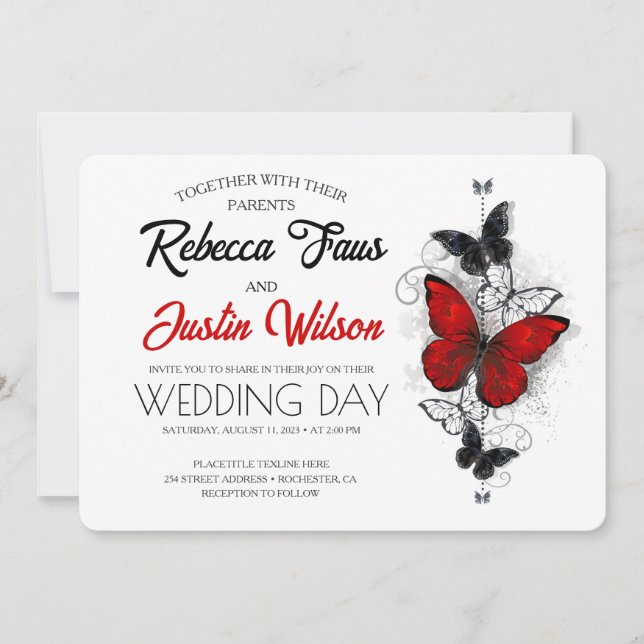 Red and Black Butterflies Morpho Monarch Invitation (Front)