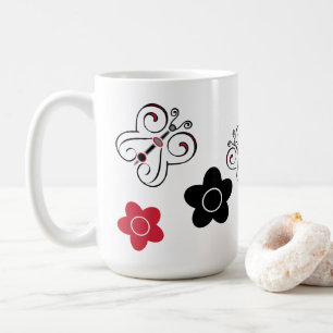 Red and Black Butterflies & Posies Coffee Mug