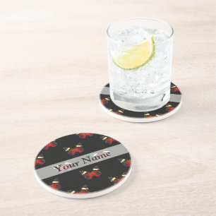 Red and black butterfly pattern coaster