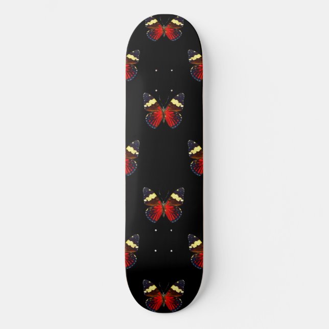 Red and black butterfly pattern skateboard (Front)