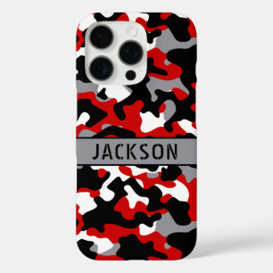 Red and Black Camouflage Personalised iPhone 16 Pro Case