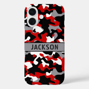 Red and Black Camouflage Personalised iPhone 16 Case