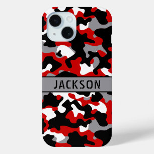 Red and Black Camouflage Personalized iPhone 15 Case