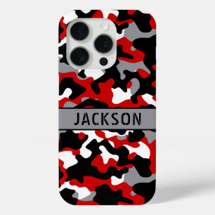 Red and Black Camouflage Personalized iPhone 15 Pro Case